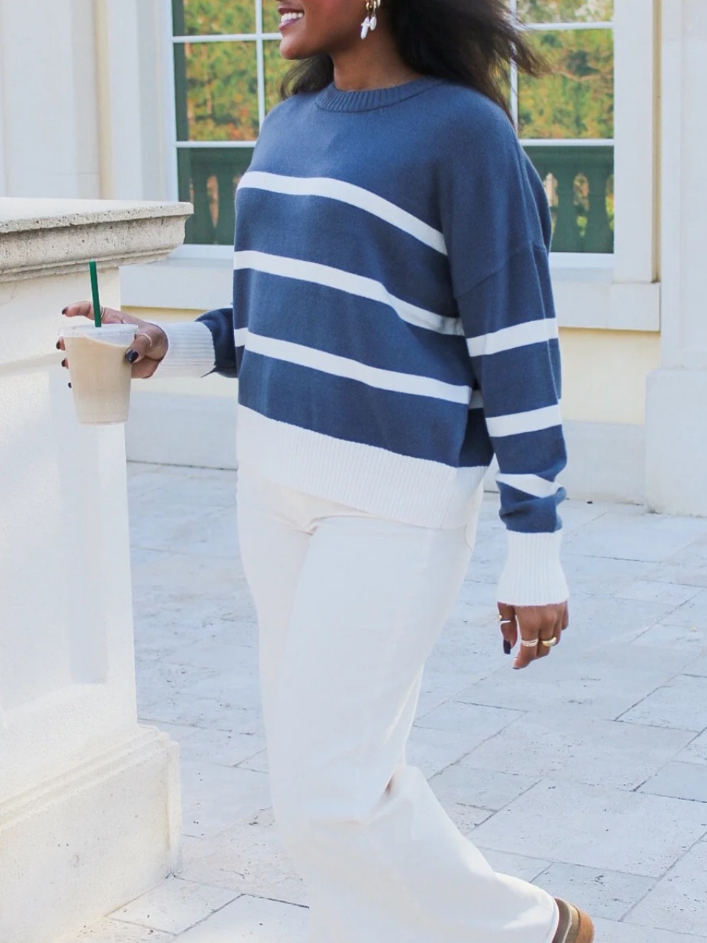 Z Supply Navy and Cream Striped Crewneck Sweater